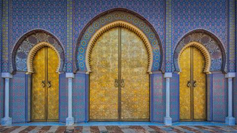 菲斯皇宫的大门，摩洛哥 
